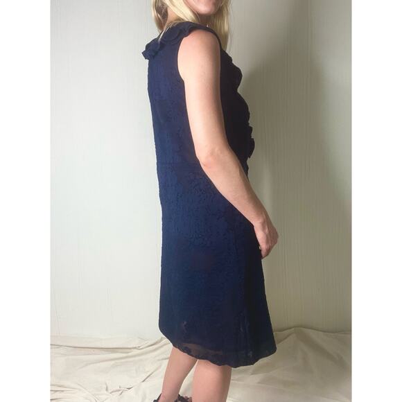 TORY BURCH Navy Sheer Floral Silk Ruffle Sleeveless Dress US 2 - Picture 8 of 14